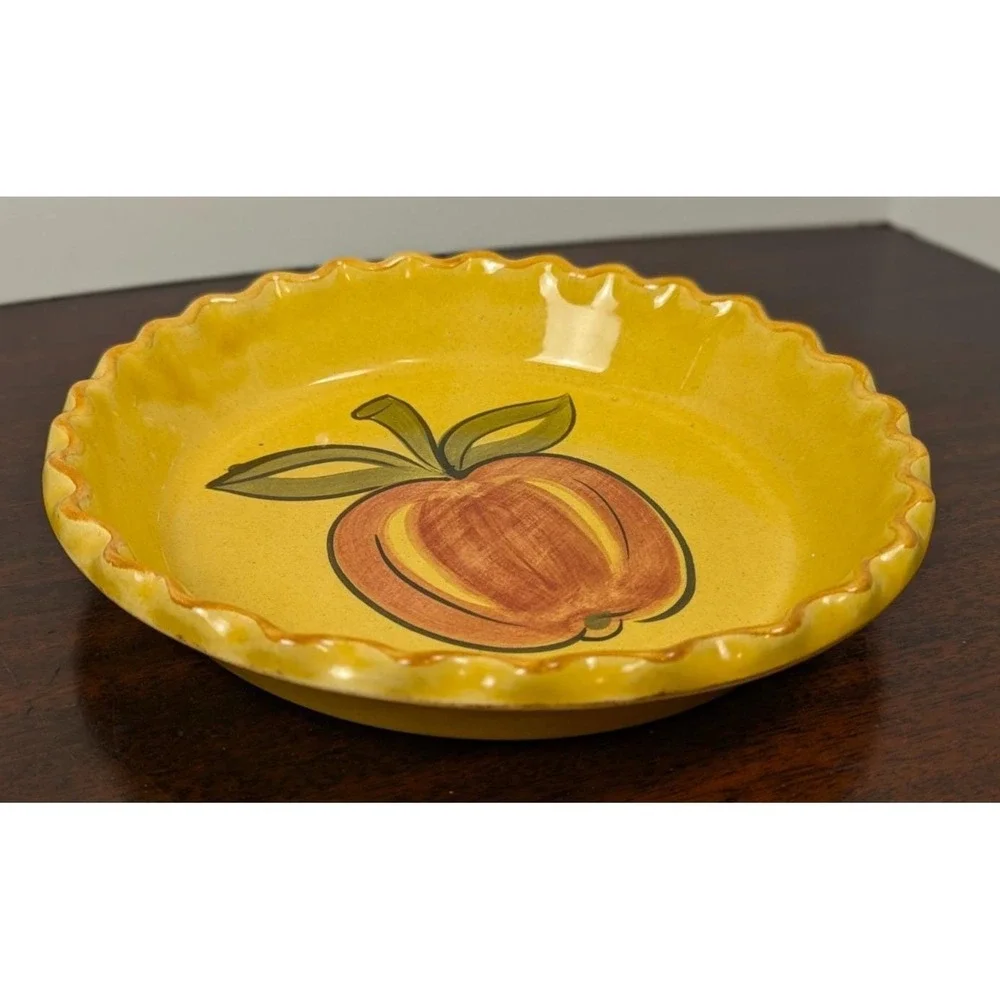 Vintage 1971 Los Angeles Potteries Ovenware 630 Peach Pie Plate Yellow 12